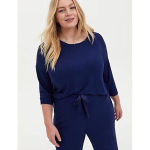 Blue Ribbed Dolman Sleep Top